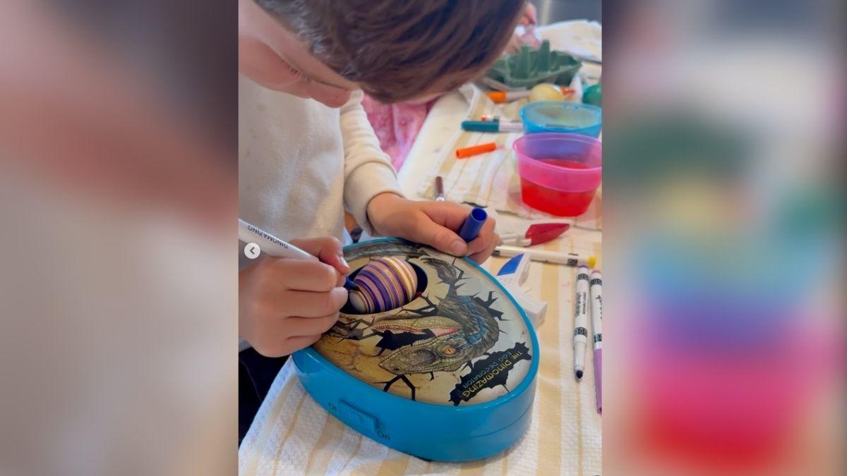 Image of In the video, Prince Archie was seen painting an egg.