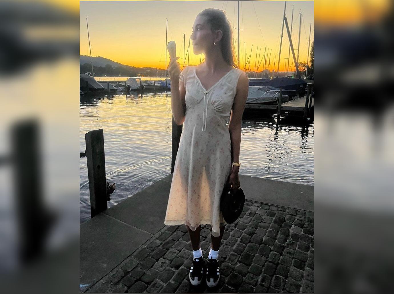 hailey bieber high sock style instagram outfits shop