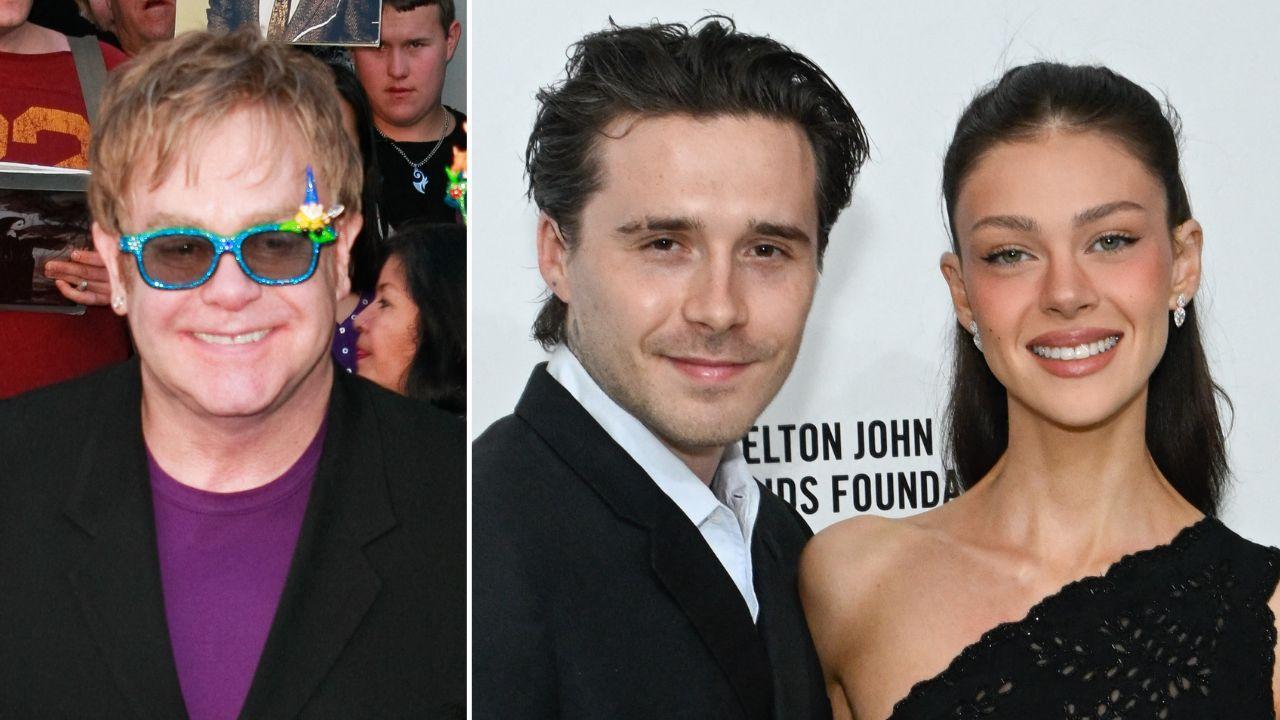 split image of Elton John, Brooklyn Beckham, and Nicola Peltz