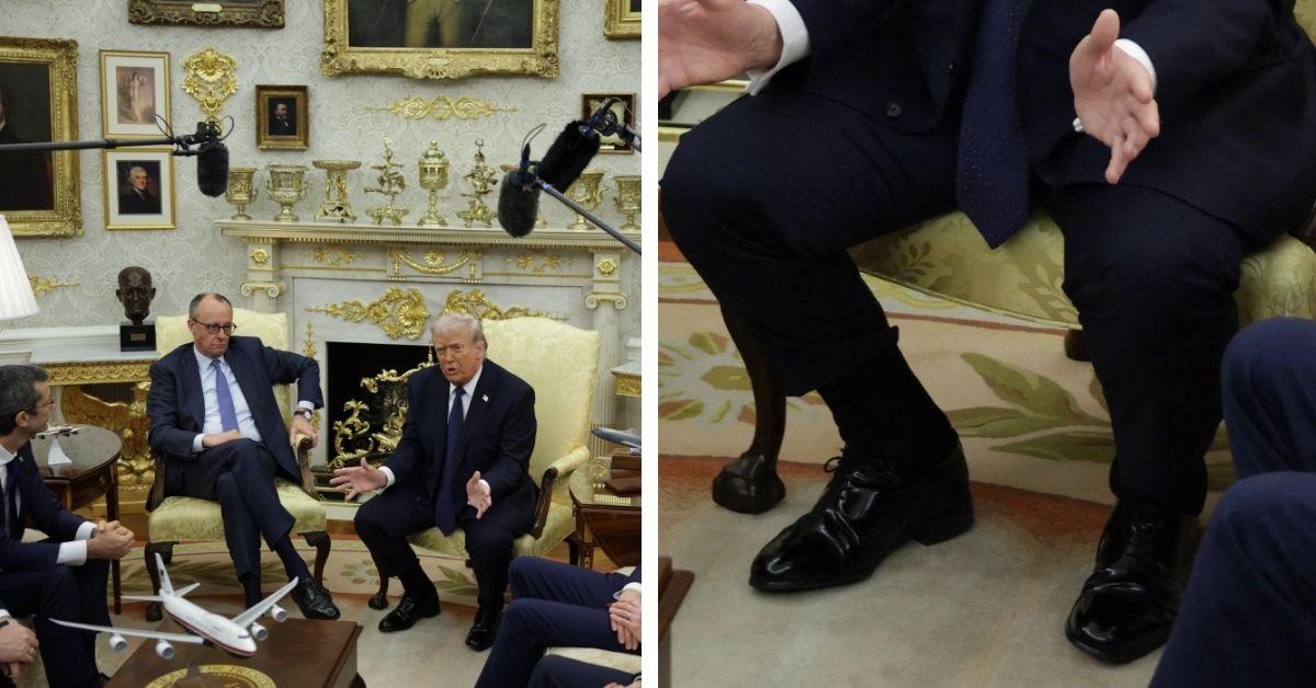 image of Photos revealed the president's black socks stretched over his bulging ankles.