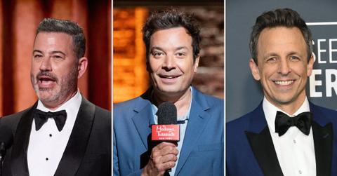 Composite photo of Jimmy Kimmel, Jimmy Fallon and Seth Meyers.