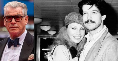 Composite photos of Pierce Brosnan, and an old photo of Pierce Brosnan and Cassandra Harris