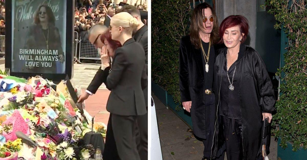Composite photo of Ozzy Osbourne's funeral procession and Sharon and Ozzy Osbourne