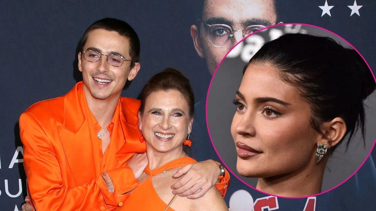 Composite photo of Timothee Chalamet, mom Nicole Flender and Kylie Jenner