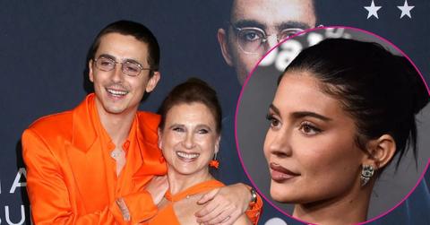 Composite photo of Timothee Chalamet, mom Nicole Flender and Kylie Jenner