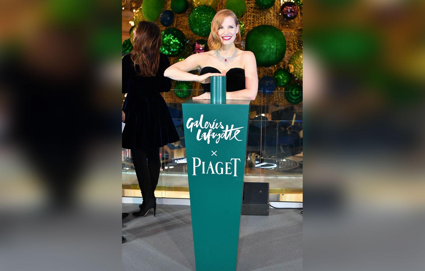 Jessica chastain piaget holiday decorations paris store 2