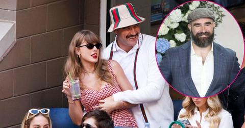 Split photo of Taylor Swift & Travis Kelce & Jason Kelce