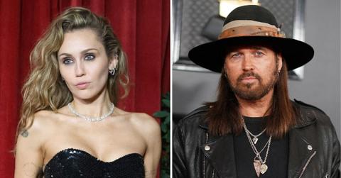split photo of miley cyrus and billy ray cyrus