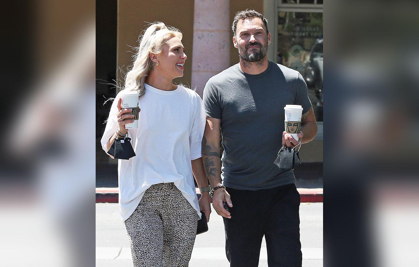 brian austin green girlfriend sharna burgess coffee walking dog