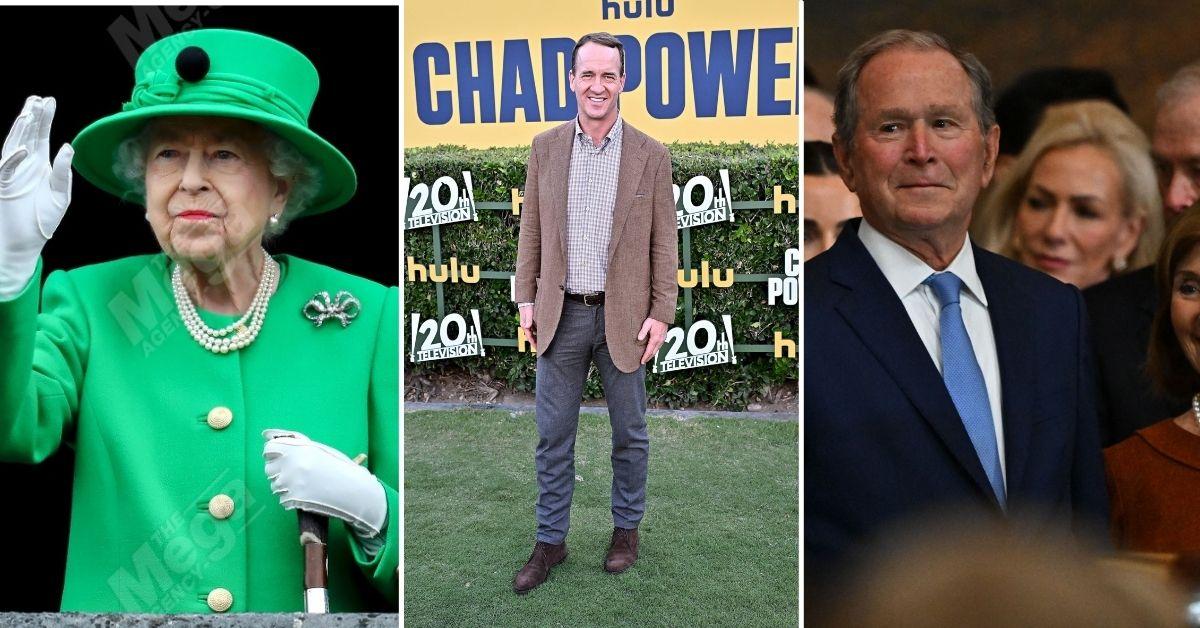 image of George W. Bush and Peyton Manning looked back on an awkward experience when they met Queen Elizabeth.