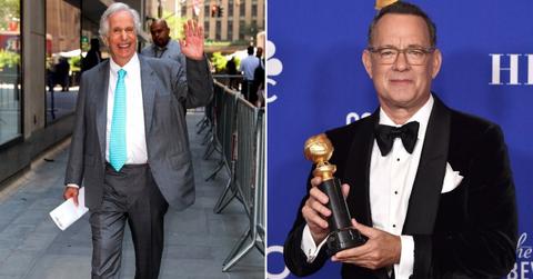 Split photo of Henry Winkler and Tom Hanks