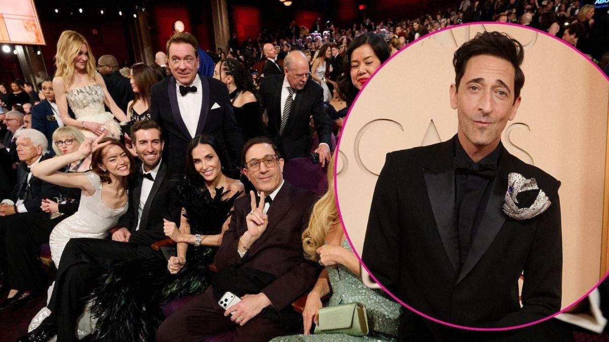Composite photo of Adrien Brody and Oscars audience.