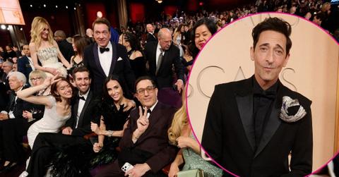Composite photo of Adrien Brody and Oscars audience.