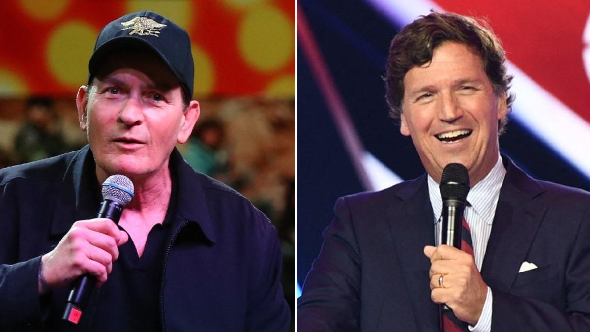 split of Charlie Sheen, Tucker Carlson. 