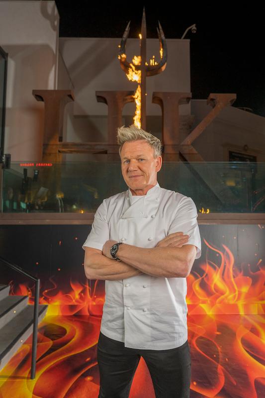 chef gordon ramsay outside gordon ramsay hells kitchen at caesars palace