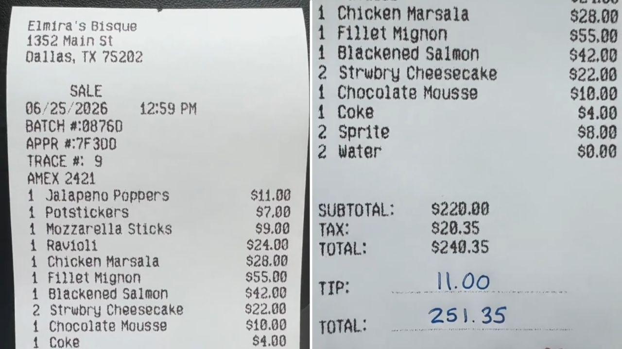 Image of a TikToker went to a restaurant with his two friends and remarked that their server 'got a little bit annoyed with us.'