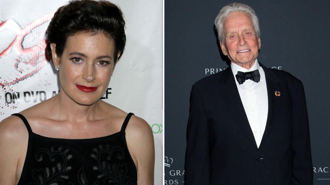 Image of Michael Douglas recalled removing an offensive sign from Sean Young's back.