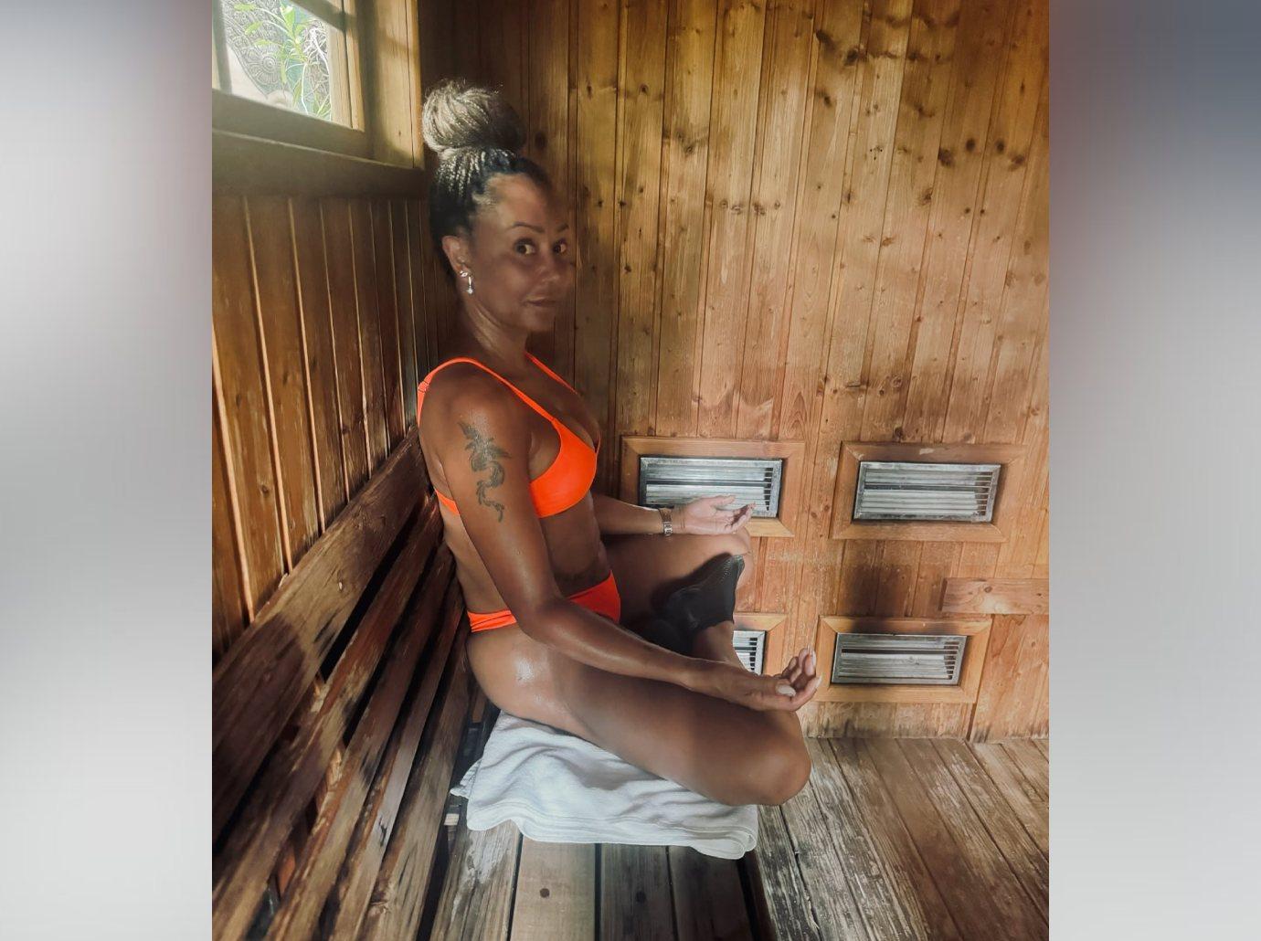 mel b sauna meditates bikini self care routine photos