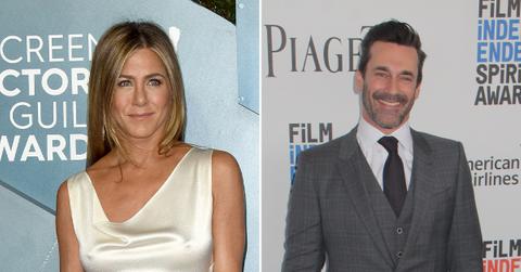 jennifer aniston john hamm sizzle new ad morning show debunked romance rumors pp