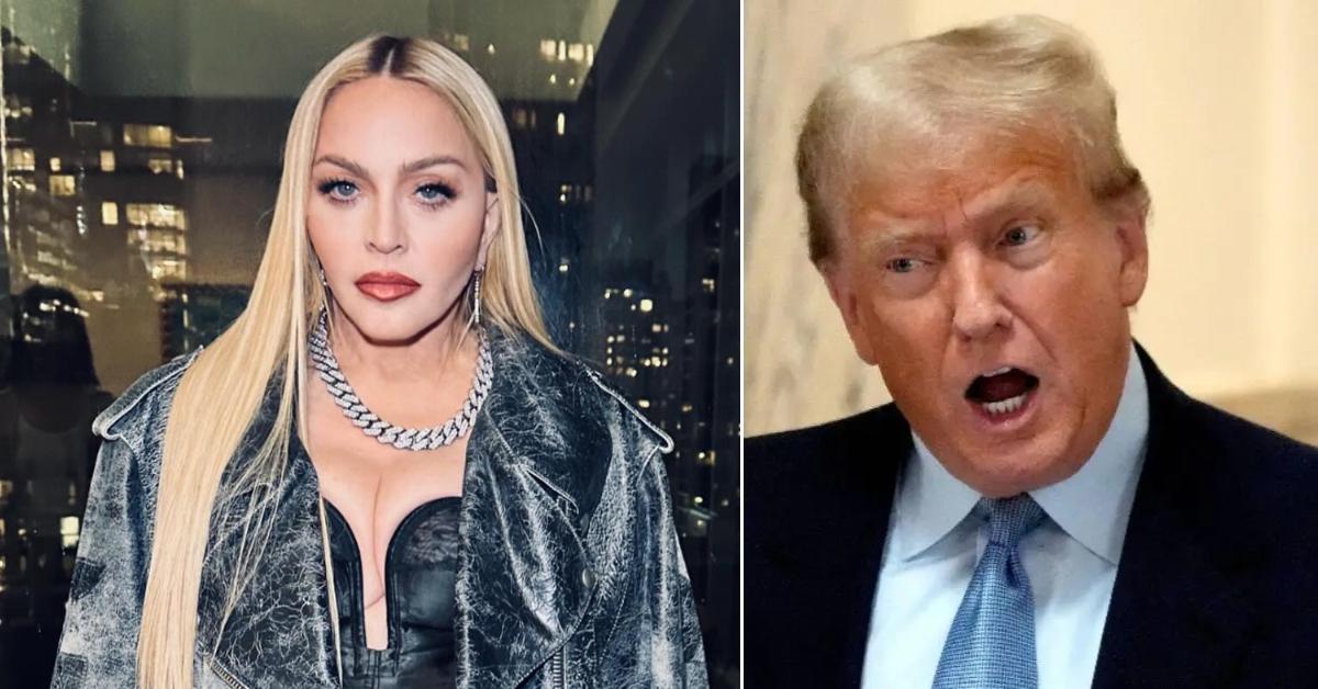 Photo of Madonna; picture of Donald Trump.