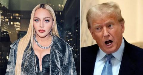 Photo of Madonna; picture of Donald Trump.