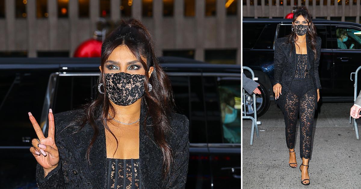 priyanka chopra wore a black lace outfit for her appearance at the late night with seth meyers in nyc