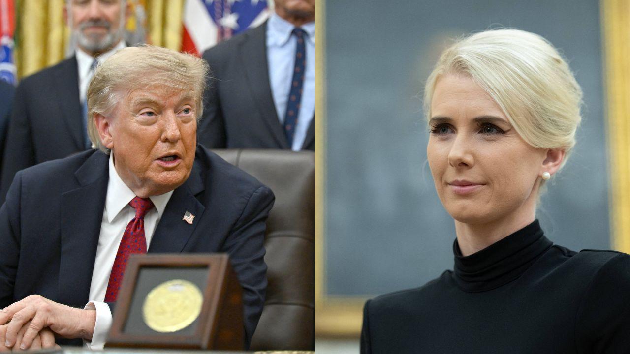Split image of Donald Trump and Natalie Harp.