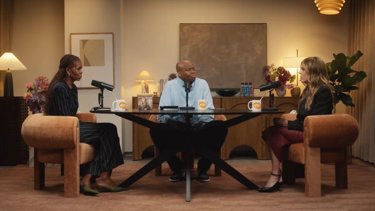 image of Michelle Obama laughed as she remembered Rita Wilson returning to the ranch for tea and drinks while everyone else finished the hike.
