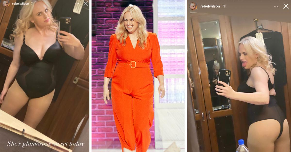 Rebel Wilson gets 'glamorous on set' in sexy thong bodysuit