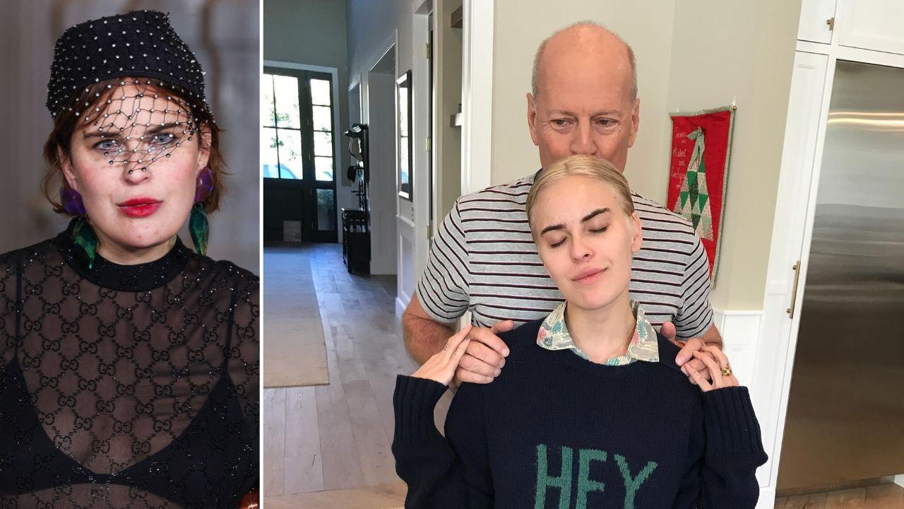 Image of Tallulah Willis with her father