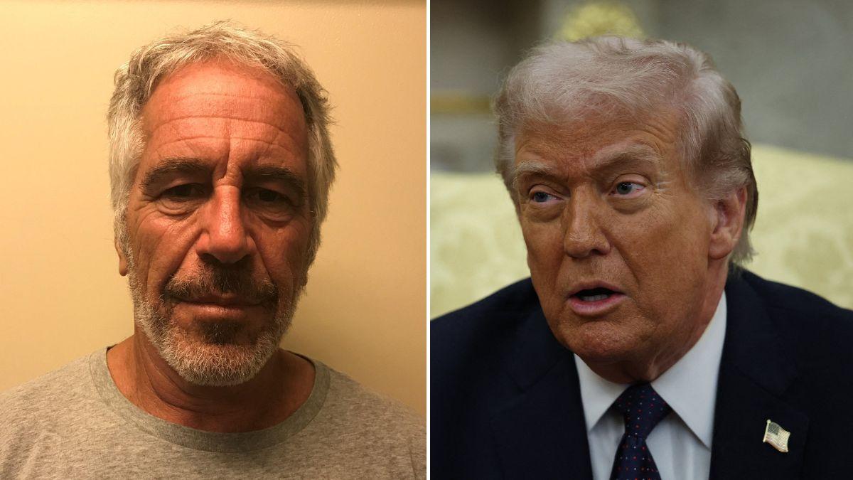 Split photo of Jeffrey Epstein and Donald Trump.