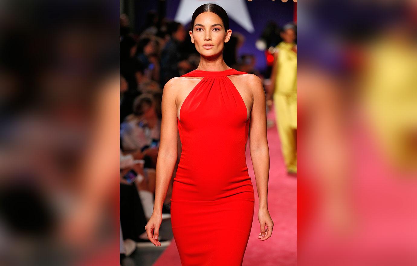 Pregnant Lily Aldridge walks the runway at fashion week