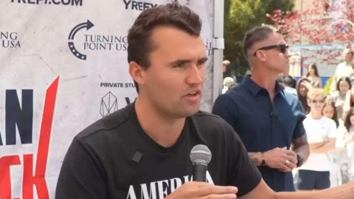 image of Charlie Kirk answered a question about gun violence shortly before he was fatally shot on September 10.