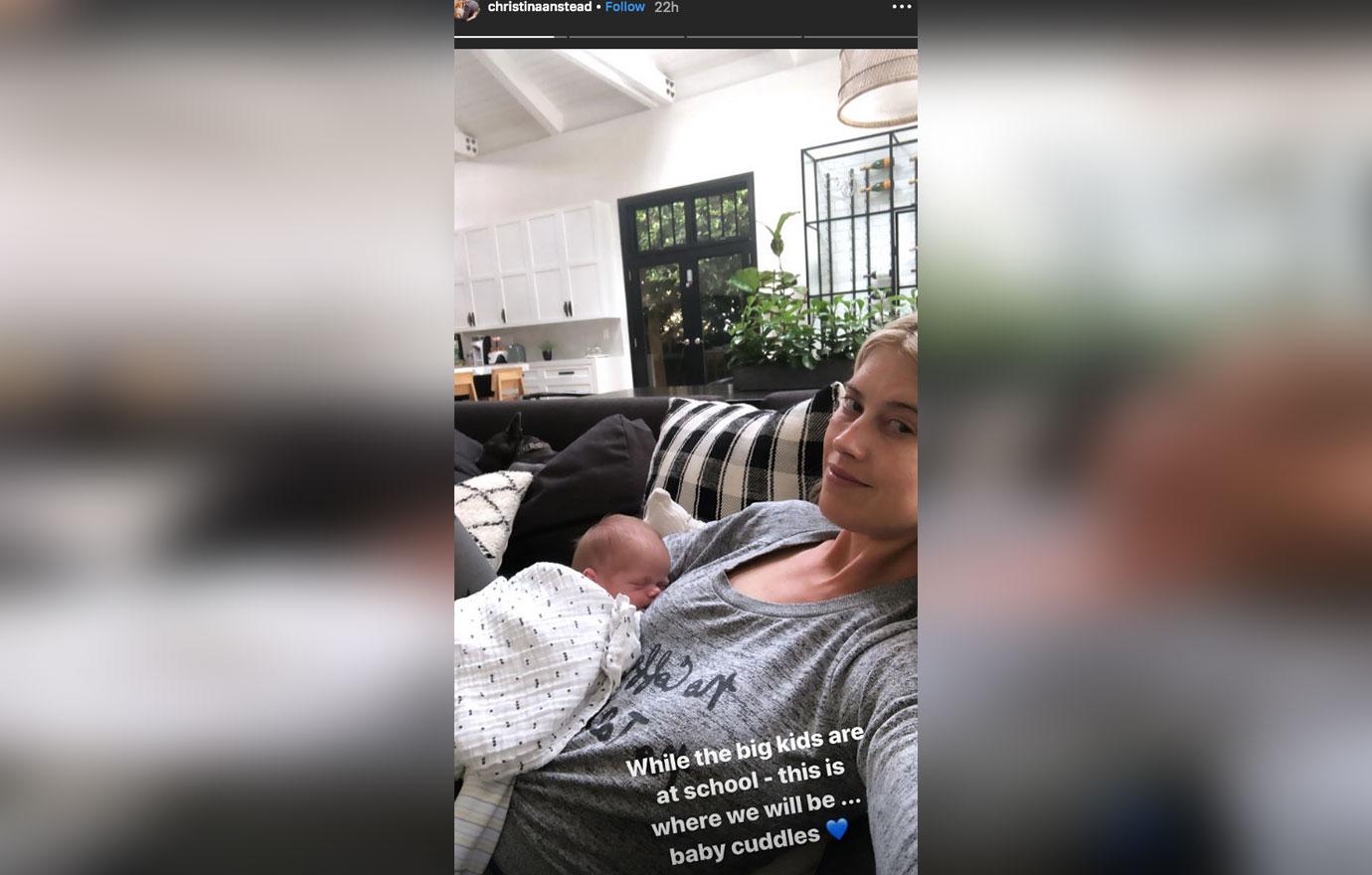 Makeup Free Christina Anstead Cuddles With Her Newborn Son