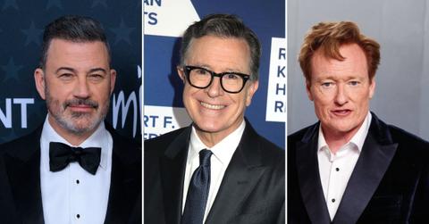 Composite photo of Jimmy Kimmel, Stephen Colbert and Conan O'Brien.