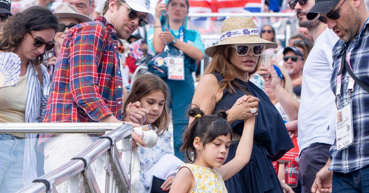 image of Eva Mendes and Ryan Gosling brought their daughters to the 2024 Paris Olympics.