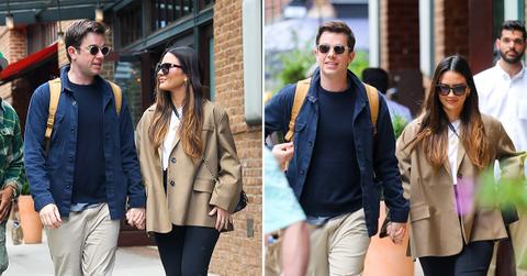 olivia munn and john mulaney seen holding hands as leaving their hotel in new york city pp