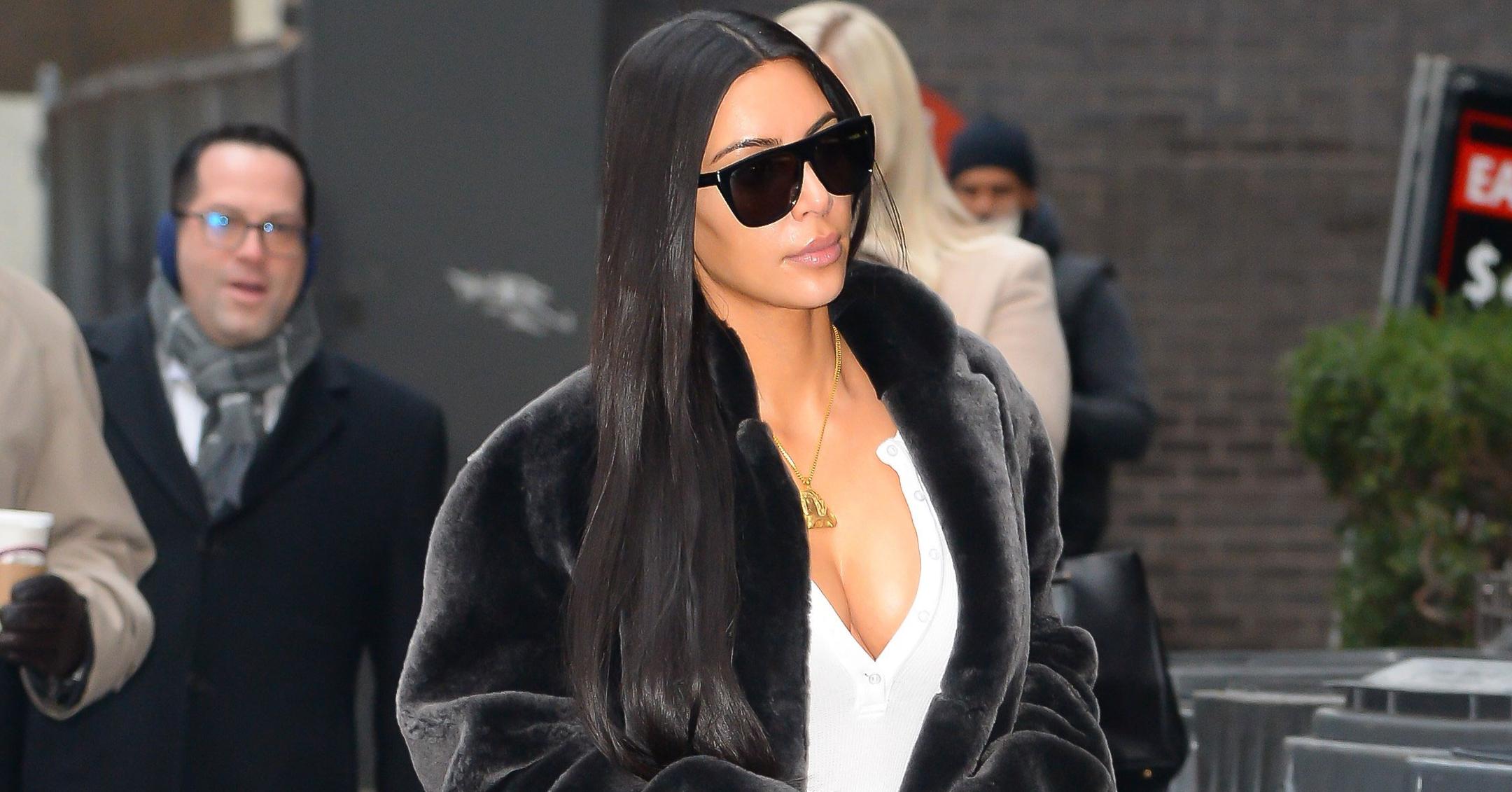 Kim Kardashian Fur Coat Photos In NYC