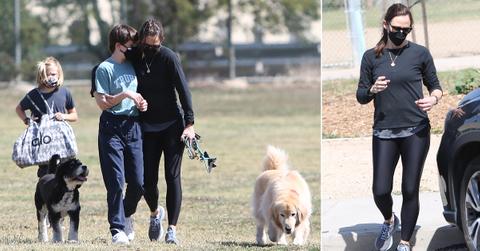jennifer garner out for walk with kids and dogs pf