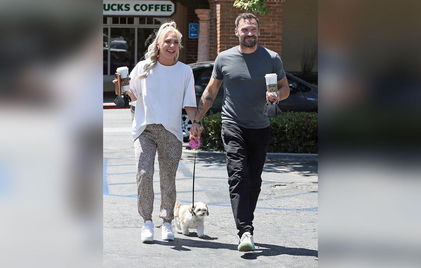 brian austin green girlfriend sharna burgess coffee walking dog