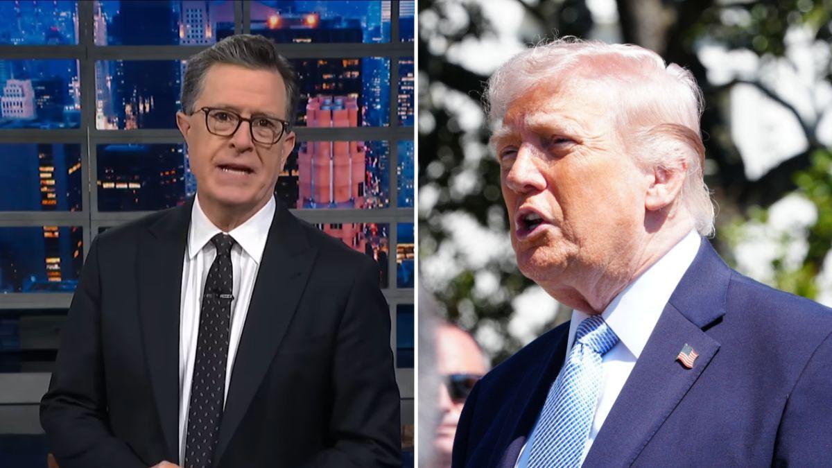 Composite photo of Stephen Colbert and Donald Trump.