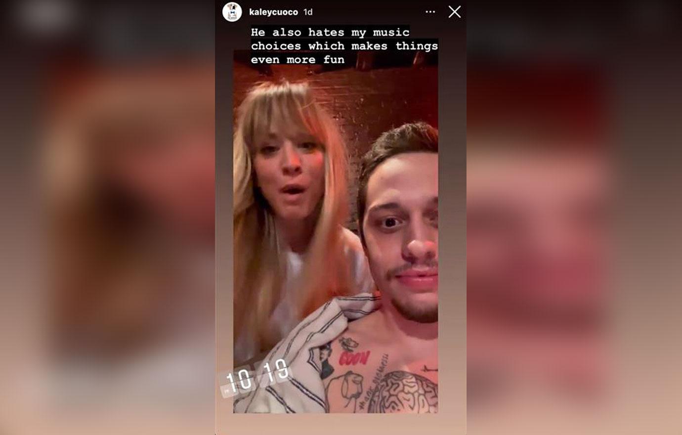 kaley cuoco hilariously annoys co star pete davidson behind the scenes rom com meet cute ok