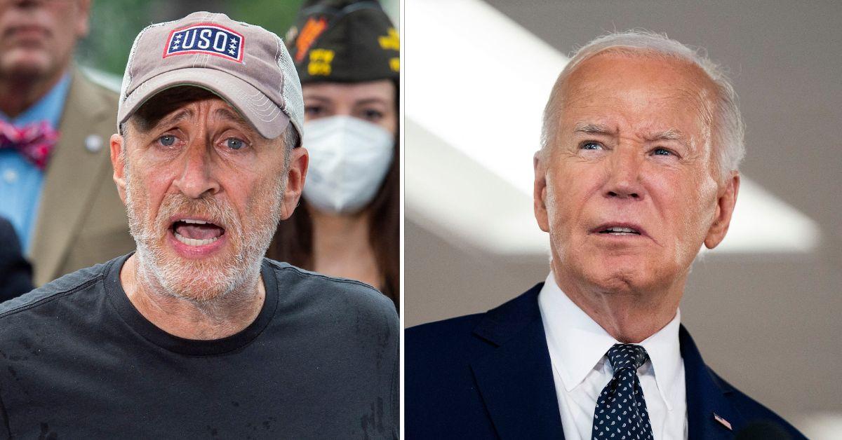 Composite photo of Jon Stewart and Joe Biden