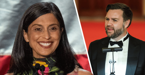 Composite photo of Usha Vance and J.D. Vance.