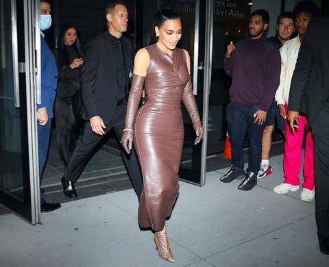 kim kardashian wears a leather dress from her upcoming fendi x skims release