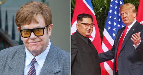 Composite photo of Elton John, Donald Trump and Kim Jong Un.