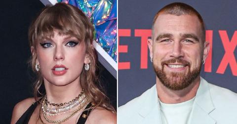 A photo of Taylor Swift and a photo of Travis Kelce