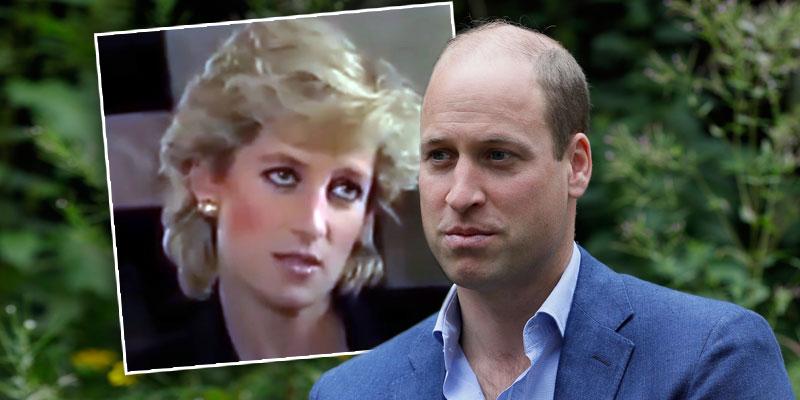 Inset of Princess Diana from Martin Bashir BBC interview; Prince William