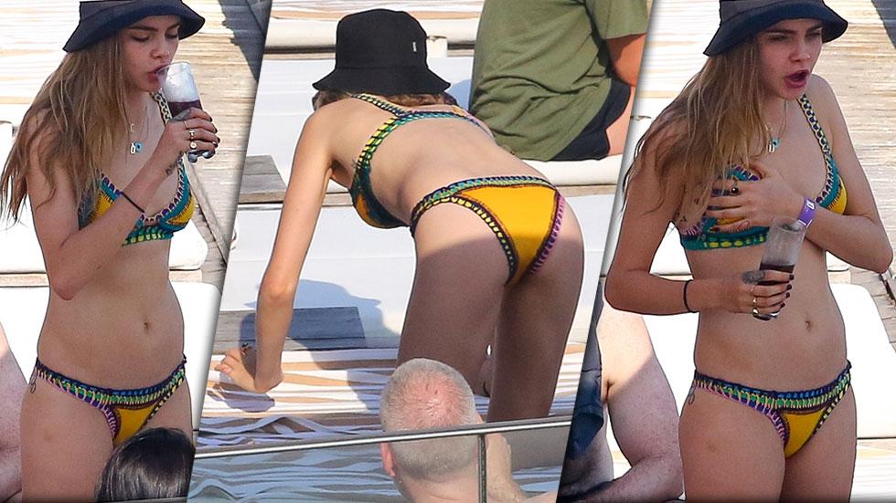 Cara delevingne lounges pool rio