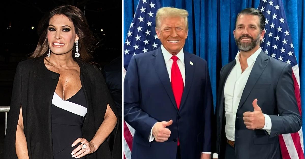 Photo of Kimberly Guilfoyle and a picture of Donald Trump with Donald Trump Jr.